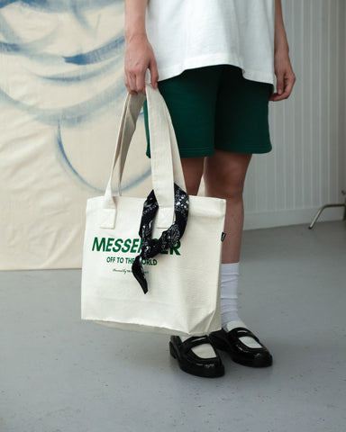 MESSENGER TOTE BAG - NATURAL / GREEN