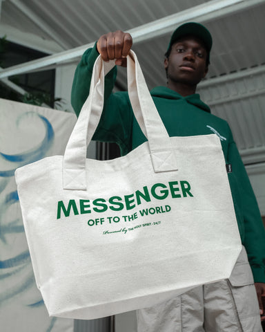 MESSENGER TOTE BAG - NATURAL / GREEN