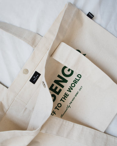 MESSENGER TOTE BAG - NATURAL / GREEN